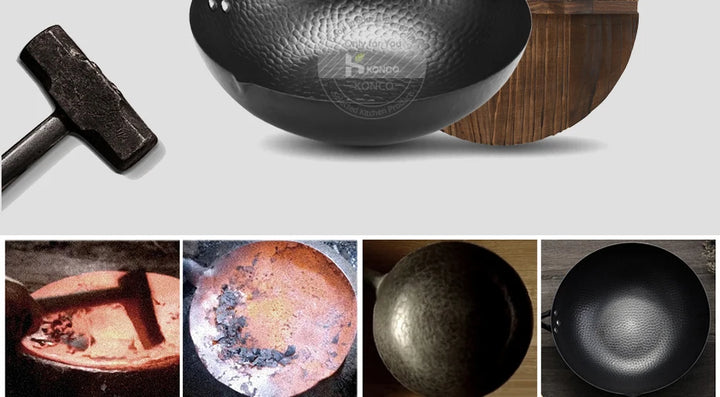 Konco Pure Iron wok cast iron pan Non-coated Pot General use for Gas and Induction Cooker 32cm Chinese Wok Cookware Pan - Eagle 