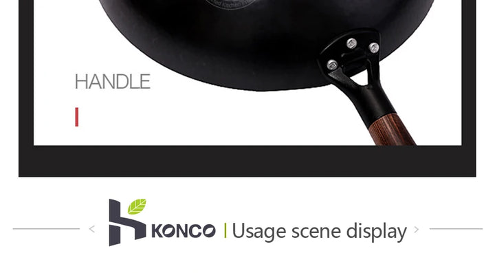 Konco Pure Iron wok cast iron pan Non-coated Pot General use for Gas and Induction Cooker 32cm Chinese Wok Cookware Pan - Eagle 