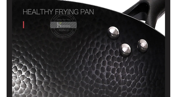 Konco Pure Iron wok cast iron pan Non-coated Pot General use for Gas and Induction Cooker 32cm Chinese Wok Cookware Pan - Eagle 