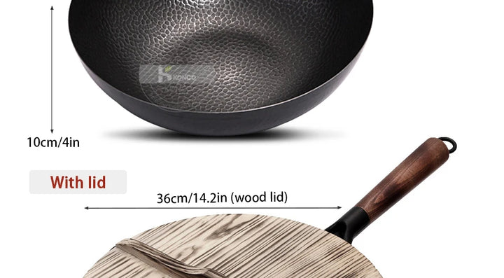 Konco Pure Iron wok cast iron pan Non-coated Pot General use for Gas and Induction Cooker 32cm Chinese Wok Cookware Pan - Eagle 
