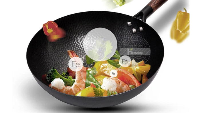 Konco Pure Iron wok cast iron pan Non-coated Pot General use for Gas and Induction Cooker 32cm Chinese Wok Cookware Pan - Eagle 