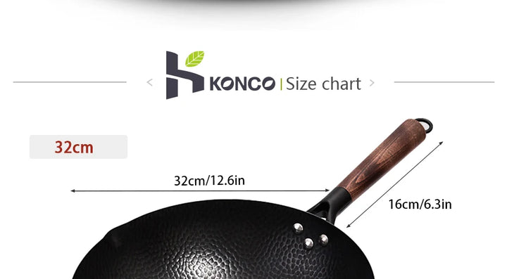 Konco Pure Iron wok cast iron pan Non-coated Pot General use for Gas and Induction Cooker 32cm Chinese Wok Cookware Pan - Eagle 