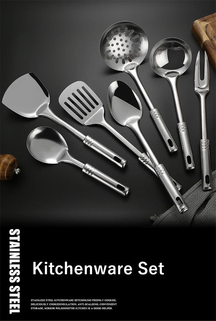 Kitchen Stainless Steel Korean Style Kitchenware Pots Set Cooking Tableware Food Rice Soup Spoon Colander Spatula Accessories - Eagle 