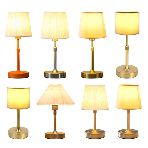 Modern Gold Brass Battery Lampada Da Tavolo Rechargeable Restaurant Led Cordless Fabric Shade E27 Light Led Farmhouse Table Lamp - Eagle