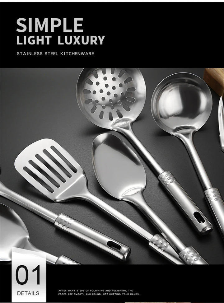 Kitchen Stainless Steel Korean Style Kitchenware Pots Set Cooking Tableware Food Rice Soup Spoon Colander Spatula Accessories - Eagle 