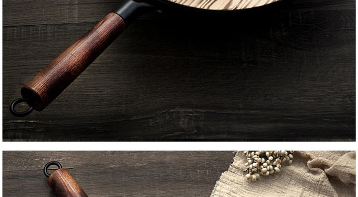 Konco Pure Iron wok cast iron pan Non-coated Pot General use for Gas and Induction Cooker 32cm Chinese Wok Cookware Pan - Eagle 