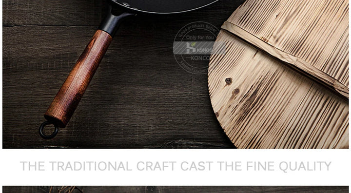 Konco Pure Iron wok cast iron pan Non-coated Pot General use for Gas and Induction Cooker 32cm Chinese Wok Cookware Pan - Eagle 