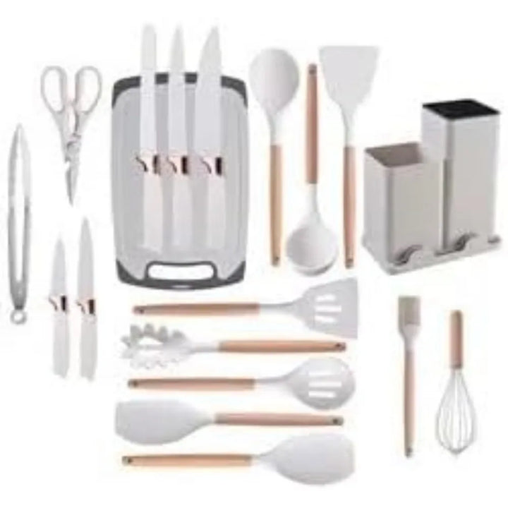 19 Piece Black Cutlery Set; Cooking Spatula Spoon Kitchenware with Storage Bucket Knife Set; Non-Stick Cookware - Eagle 