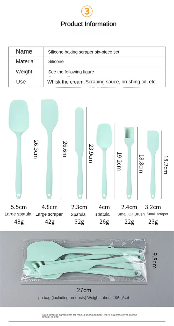 6pc Silicone Spatula set for baking-cake frosting kit with brush, non-stick scrapers & cream spreads |   cute kitchen gadgets - Eagle 