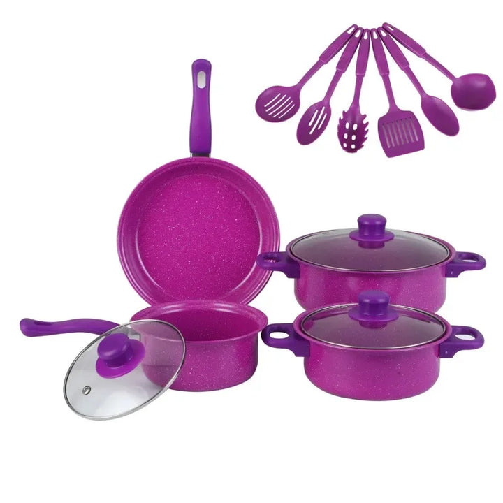 13pcs Nonstick Cookware Set with Frying Pan+Saucepan+Casserole - Induction & Gas Safe Colorful Kitchen Pots for Home Cooking - Eagle 