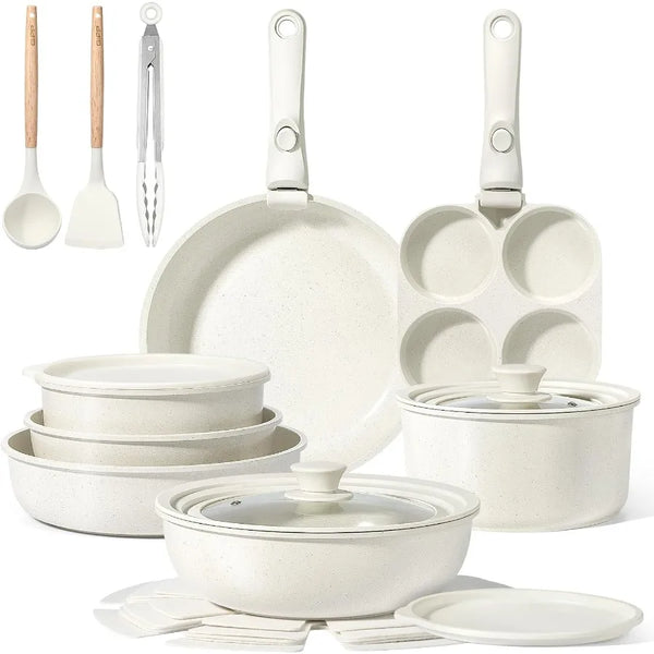 21Piece Ceramic Cookware Set with Detachable Handles for Healthy Cooking NonStick NonToxic PFAS PFOA PTFE Free Suitable for Dis - Eagle 
