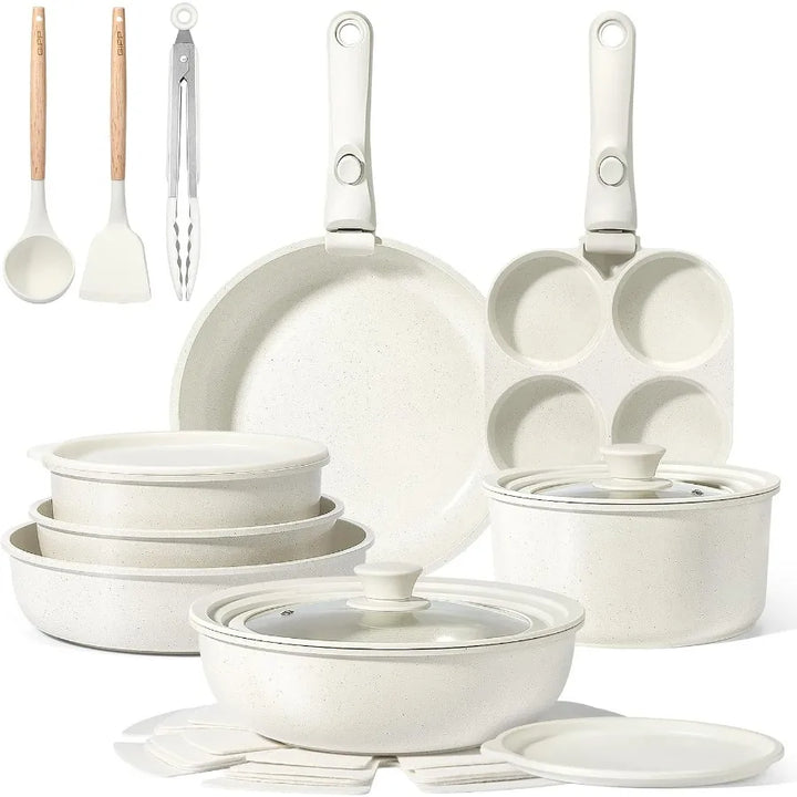 21Piece Ceramic Cookware Set with Detachable Handles for Healthy Cooking NonStick NonToxic PFAS PFOA PTFE Free Suitable for Dis - Eagle 