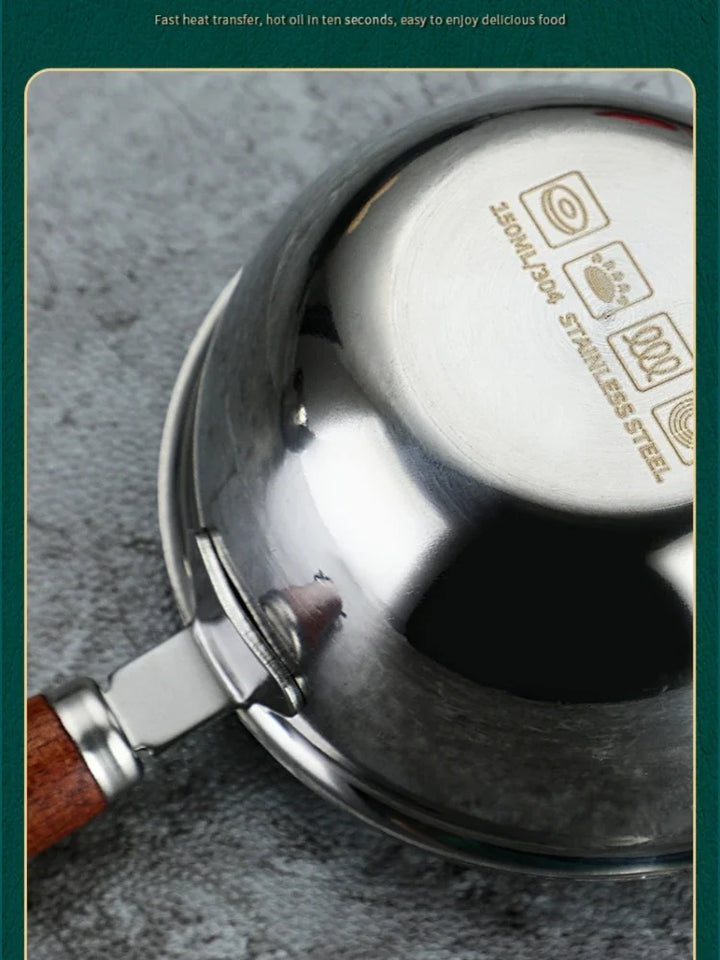 1Pcs Stainless Steel Oil Pot Wooden/Steel Handle Mini Soup Milk Pots Thicken Small Saucepan Cooking Tools Kitchen Accessories - Eagle 