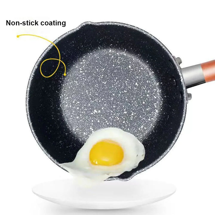 Non-Stick Sauce Pan Soup Pot with Pour Spout Milk Saucepan Wooden Handle Stick Proof Sauce Pan 14cm for Home Kitchen - Eagle 