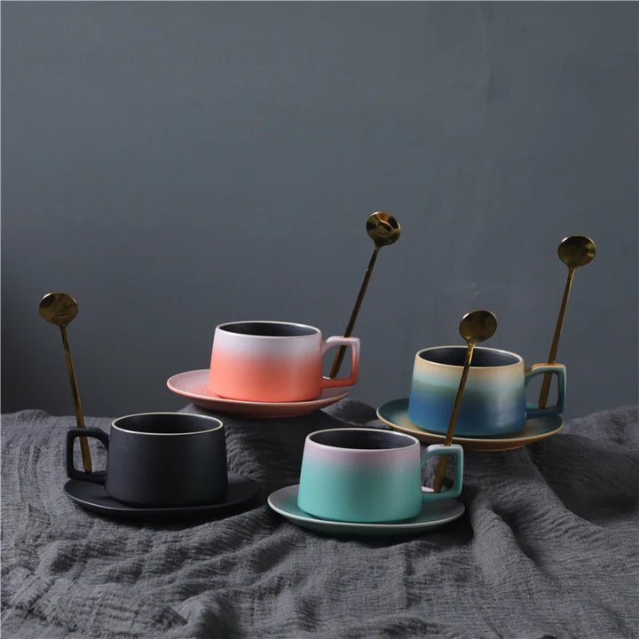 Practical Coffee Cup and Saucer Set Designed Handle to Insert Spoon Household Good Looking Light Luxury Ceramic Cup Souvenir Set - Eagle 