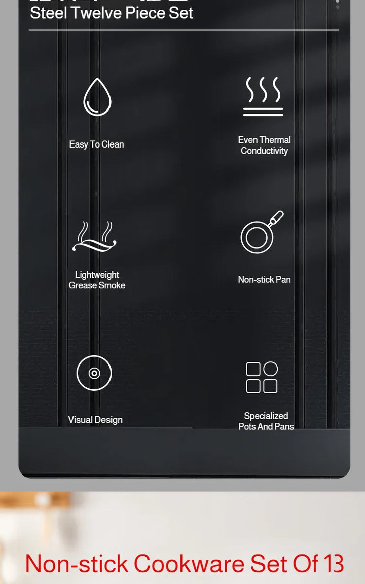 13 Piece Cookware Set Milk Pot Soup Pot Flat Bottomed Small Frying Pan with Lid And Shovel Kitchenware Set for Cooking pots Set - Eagle 