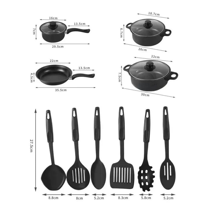 13pcs Durable Non Stick Cookware Set Multifunctional Kitchen Utensil Soup Milk Pot Maifanstone Frying Pan Household - Eagle 