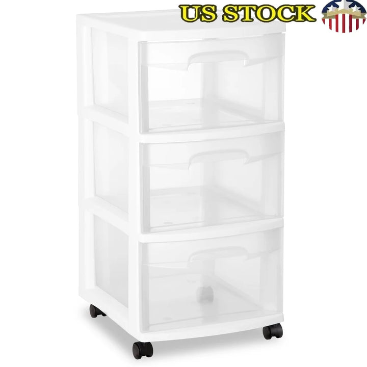 3 Drawer Plastic Storage Cart Rolling Organizer Multi-purpose Clear Bins Bedroom Kitchen Bathroom Craft Room Toy Organizer - Eagle 