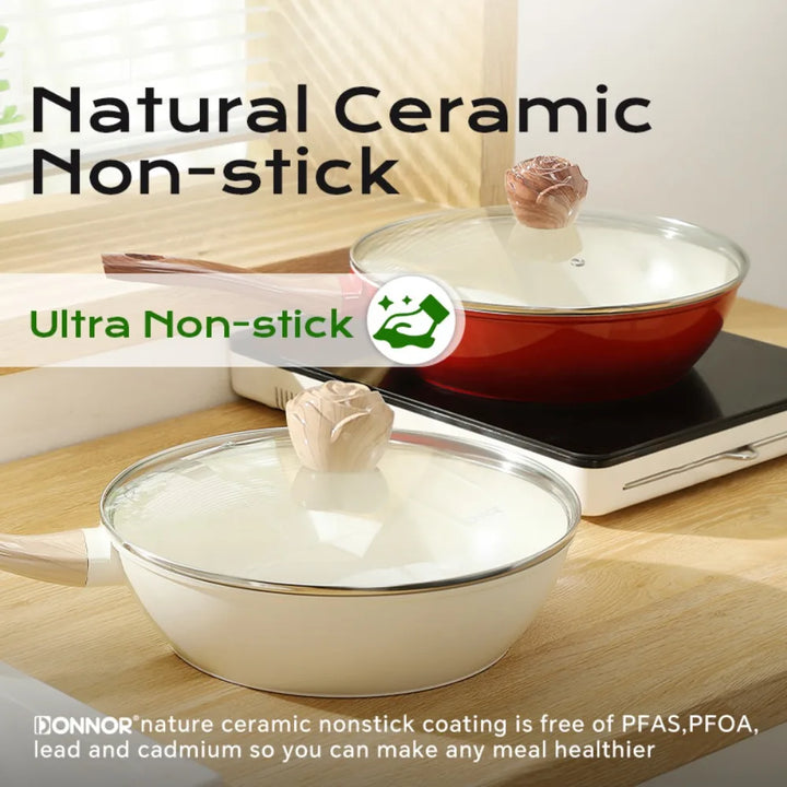 DONNOR Nonstick Ceramic Frying Pan Skillet 3.6L Frying Pan Skillet  with Lid Ceramic Skillets PFAS-Free Heat Resistant Handle - Eagle 