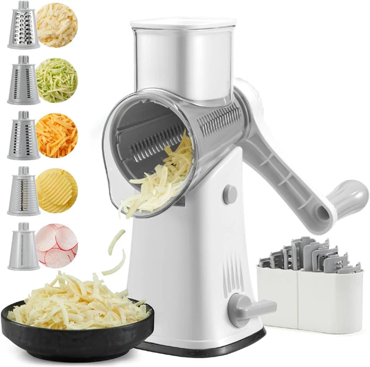 LMETJMA 5 in 1 Rotary Cheese Grater Shredder Kitchen Mandoline Vegetable Julienne Slicer Waffle Cutter Nut Chopper JT247 - Eagle 