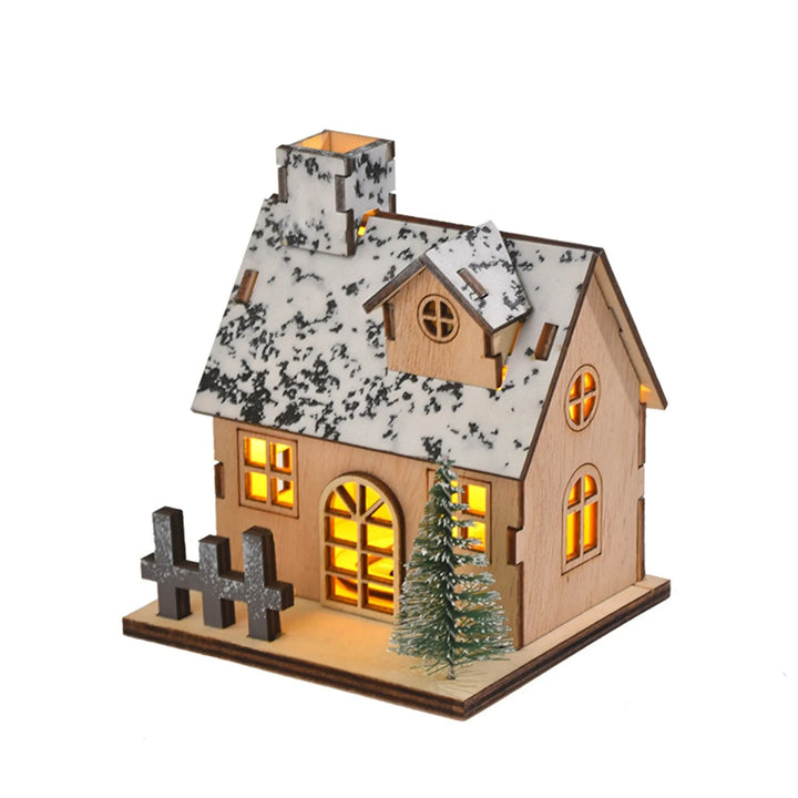 Wooden Christmas House with LED Lights – Festive Tabletop & Desktop Decoration - Eagle 