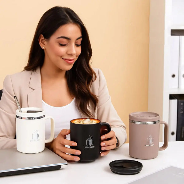 Double-Wall Mug 304 Stainless Steel with Drinking Straw Insulated Coffee Cup Large Capacity Heat-resistant Thermal Water Cup - Eagle 