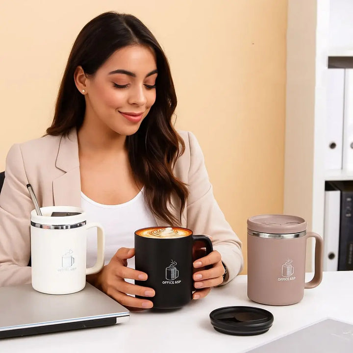 Double-Wall Mug 304 Stainless Steel with Drinking Straw Insulated Coffee Cup Large Capacity Heat-resistant Thermal Water Cup - Eagle 