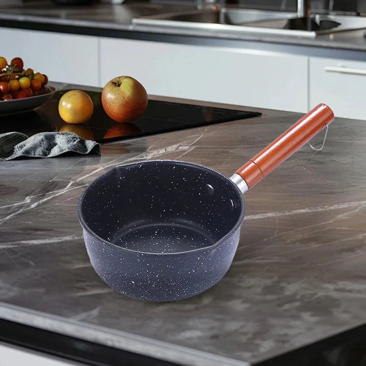 Non-Stick Sauce Pan Soup Pot with Pour Spout Milk Saucepan Wooden Handle Stick Proof Sauce Pan 14cm for Home Kitchen - Eagle 
