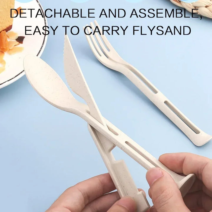 3PCS Portable Tableware Set Wheat Straw Dinnerware Detachable Cutlery Travel Tableware Picnic Dinnerware Set Camping Cutlery Set - Eagle 