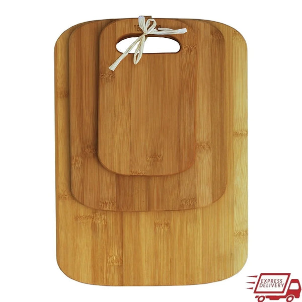 3 Piece Bamboo Cutting Board Set Eco Friendly Versatile Sizes Lightweight Kitchen Food Prep Hand Grips Easy Clean Wood Boards - Eagle 