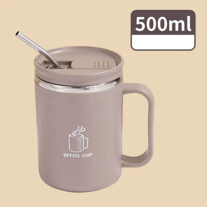 Double-Wall Mug 304 Stainless Steel with Drinking Straw Insulated Coffee Cup Large Capacity Heat-resistant Thermal Water Cup - Eagle 