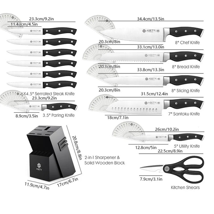 15 PCS Kitchen Knife Set With Built-in Knife Sharpener Block, Professional Stainless Steel Knife Set With Built - Eagle 