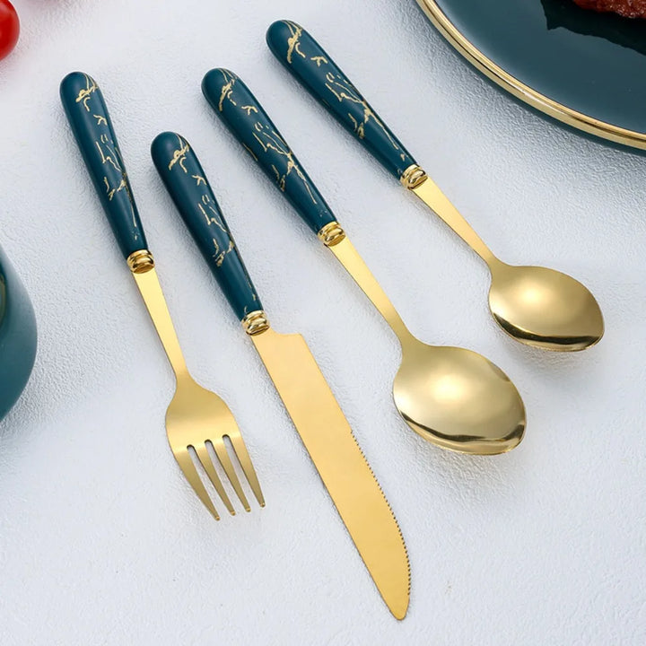 Fashion 24pcs Cutlery Set Stainless Steel Metal Gift Tableware Forks Spoons Kits Dinnerware Home School Kitchen - Eagle 