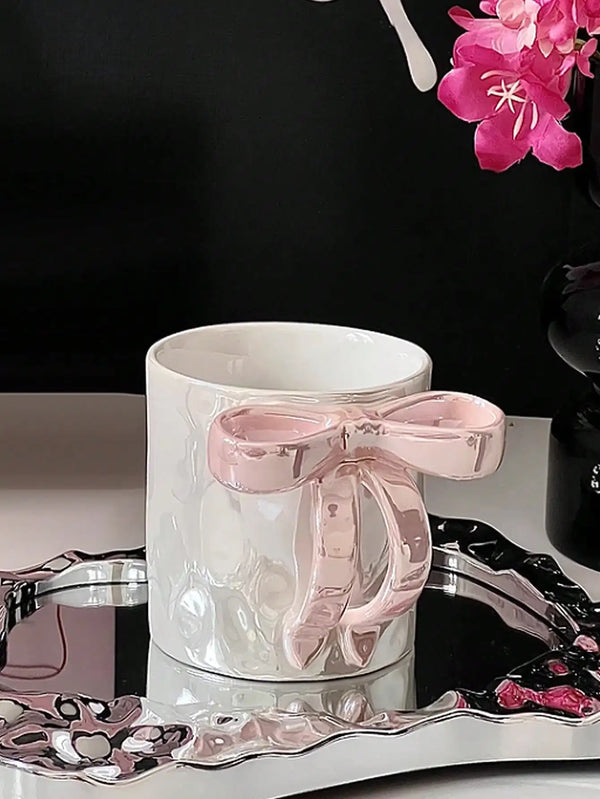 Ins style dreamy bow ceramic mug with high aesthetic value, drinking cup, coffee cup - Eagle 