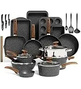 Induction Pots and Pans Set Non Stick - 12 Pcs Nonstick Kitchen Cookware Set, Black Hammered Cooking Pans Set - Eagle 