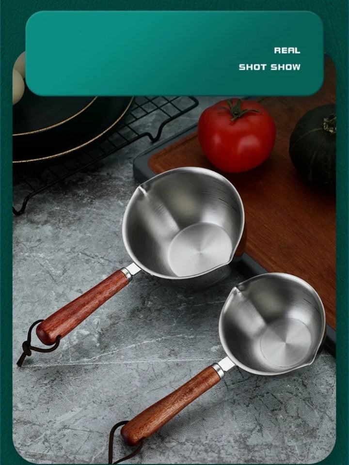 1Pcs Stainless Steel Oil Pot Wooden/Steel Handle Mini Soup Milk Pots Thicken Small Saucepan Cooking Tools Kitchen Accessories - Eagle 