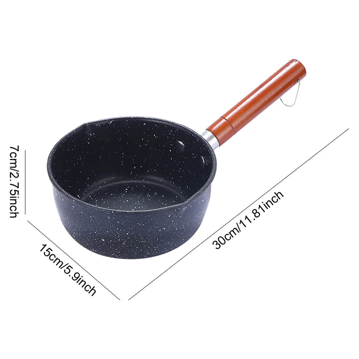 Non-Stick Sauce Pan Soup Pot with Pour Spout Milk Saucepan Wooden Handle Stick Proof Sauce Pan 14cm for Home Kitchen - Eagle 