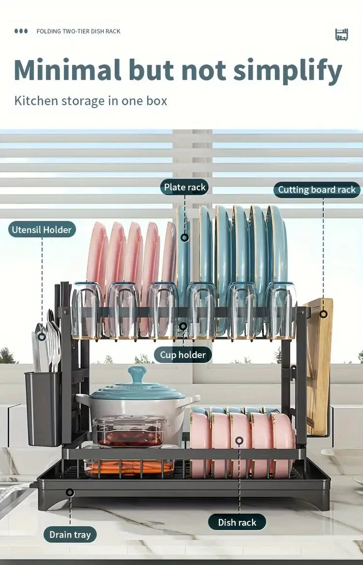 Dish Drying Rack, 2 Tier Large Dish Drying Rack for Kitchen Counter with Drainboard Stainless Steel Dish Drainer for Dish&Cup - Eagle 