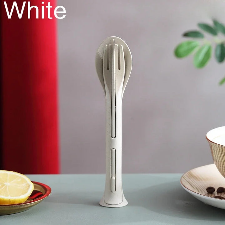 3PCS Portable Tableware Set Wheat Straw Dinnerware Detachable Cutlery Travel Tableware Picnic Dinnerware Set Camping Cutlery Set - Eagle 