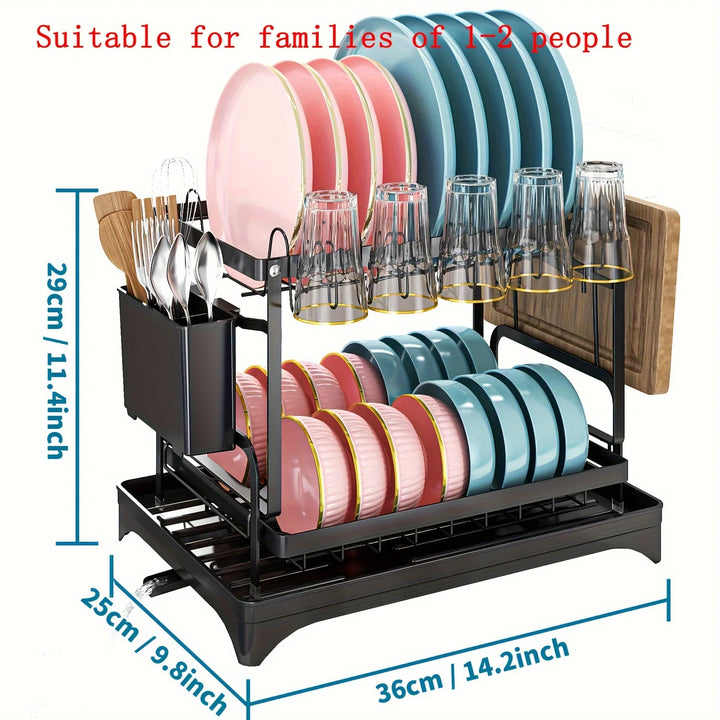 Dish Drying Rack, 2 Tier Large Dish Drying Rack for Kitchen Counter with Drainboard Stainless Steel Dish Drainer for Dish&Cup - Eagle 