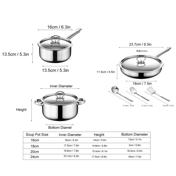 Stainless Steel Cookware Set Kitchen Cookware Set Stainless Steel Pots Pans Set with Soup Pot Saute Pan Lids for Home Cooking - Eagle 