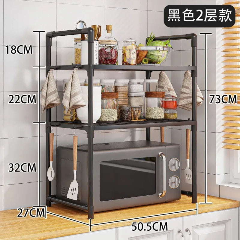 Kitchen with armrest, hook, seasoning sorting rack, microwave oven rack, widened and thickened oven, bread machine storage rack