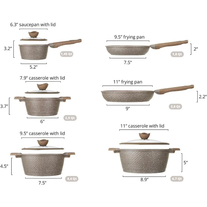 Pots and Pans set for cooking nonstick 10Pcs Durable Aluminum cookware set PFOAfree Kitchen pans set with glass lid Induction s - Eagle 