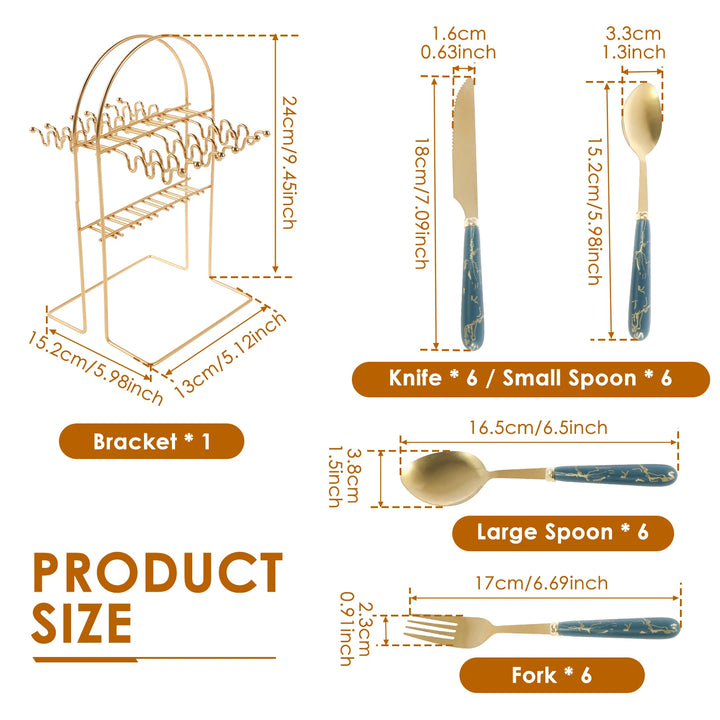 24Pcs Tableware Set with Holder Stainless Steel Cutlery Set Service for 6 Utensils Set Mirror Polished Forks Knives Spoon Set - Eagle 