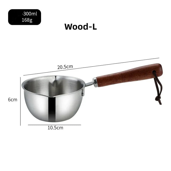 1Pcs Stainless Steel Oil Pot Wooden/Steel Handle Mini Soup Milk Pots Thicken Small Saucepan Cooking Tools Kitchen Accessories - Eagle 