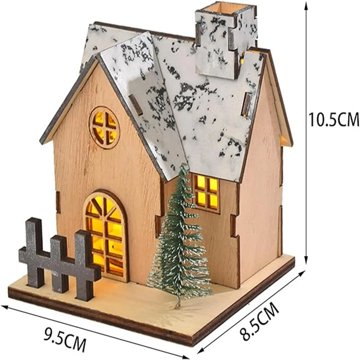 Wooden Christmas House with LED Lights – Festive Tabletop & Desktop Decoration - Eagle 