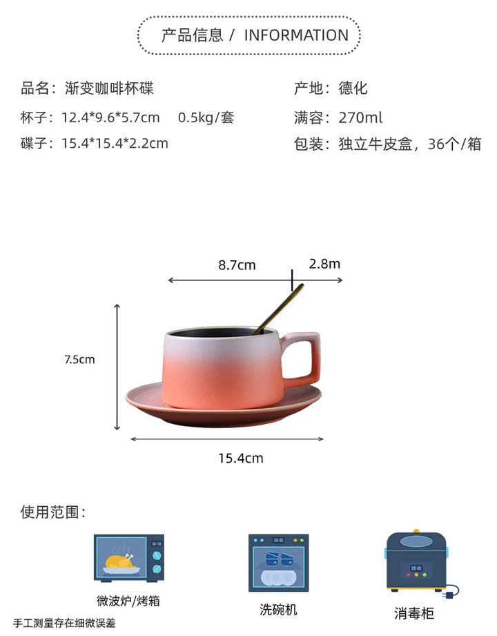 Practical Coffee Cup and Saucer Set Designed Handle to Insert Spoon Household Good Looking Light Luxury Ceramic Cup Souvenir Set - Eagle 