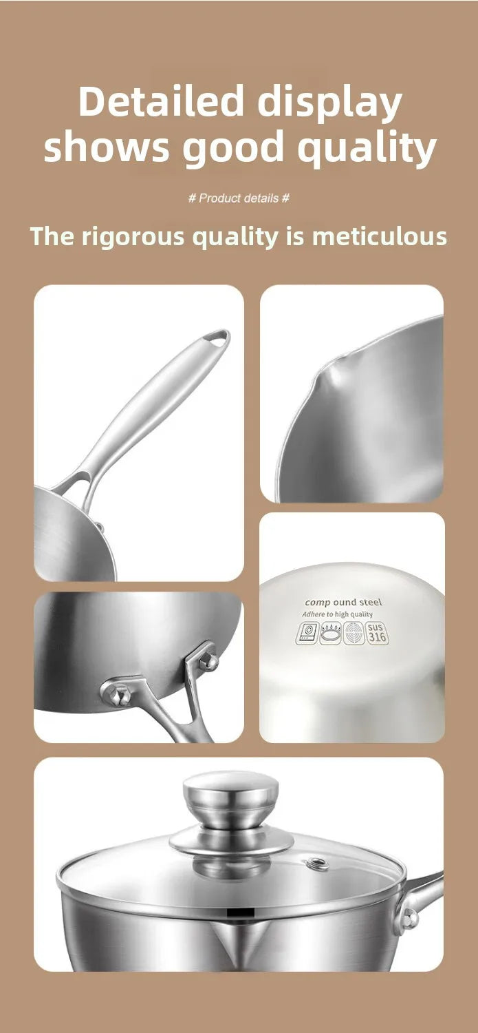 316 stainless steel flat-bottomed pan for household use, with thickened non-stick coating. Suitable for heating milk and cooking - Eagle 