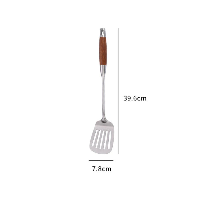 Rosewood Handle Stainless Steel Cookware Set Kitchen Durable Wok Spatula Colander Shovel Cooking Utensil Kitchenware Accessories - Eagle 