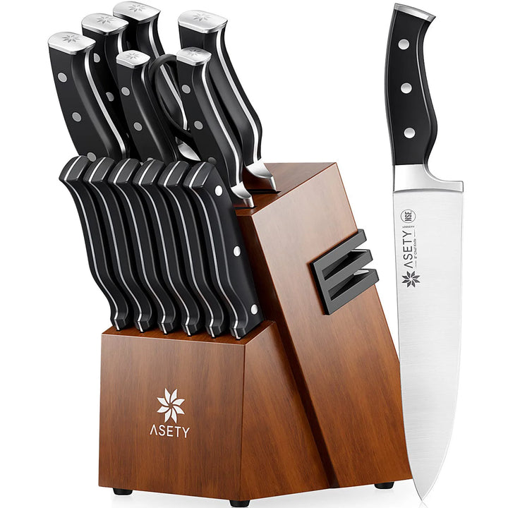 15 PCS Kitchen Knife Set With Built-in Knife Sharpener Block, Professional Stainless Steel Knife Set With Built - Eagle 